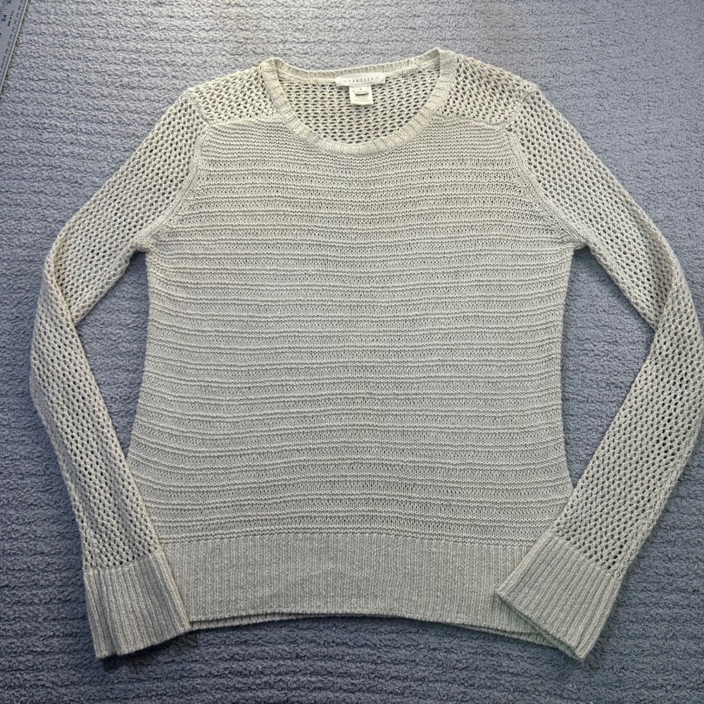 Lovestitch Sweater Open Knit Linen Blend Cream S Boho Coastal Minimalist Beachy